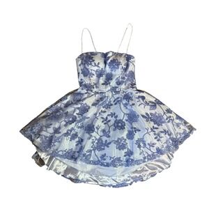 Windsor Dress Women's Strapless Hi-Lo Lavender‎ Floral  Blue Cocktail Sequin L